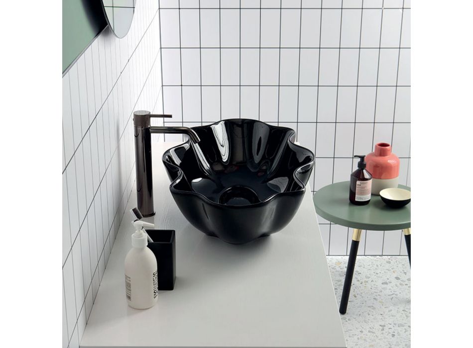 Moderne bordplade håndvask i blank keramik Fremstillet i Italien - terning Viadurini