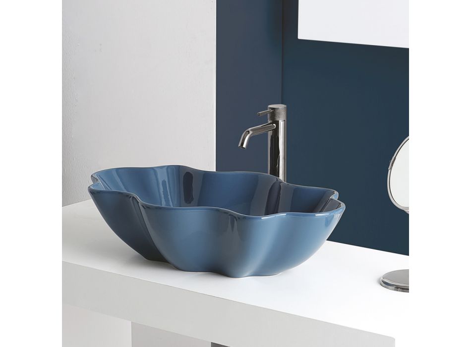 Moderne bordplade håndvask i blank keramik Fremstillet i Italien - terning Viadurini