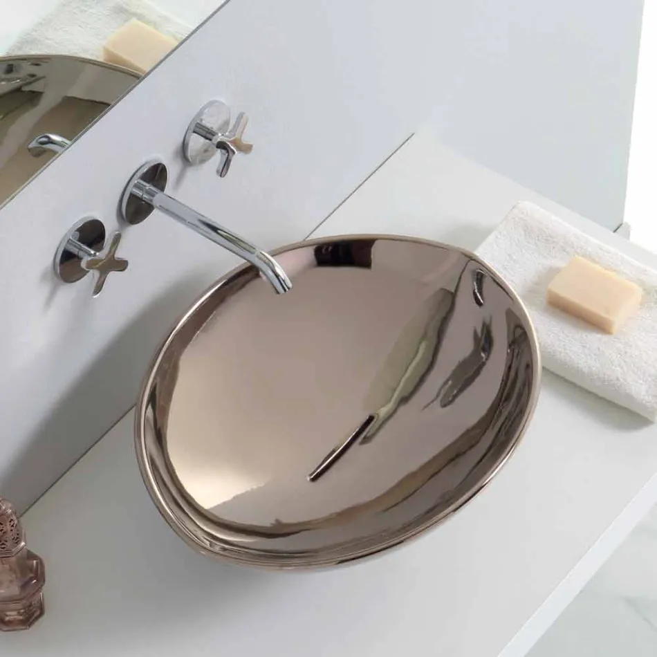 Moderne bordtæppe keramisk håndvask i platin lavet i Italien Dyr Viadurini
