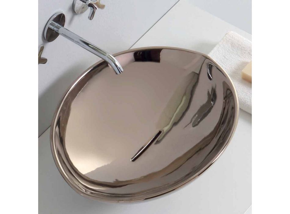 Moderne bordtæppe keramisk håndvask i platin lavet i Italien Dyr Viadurini