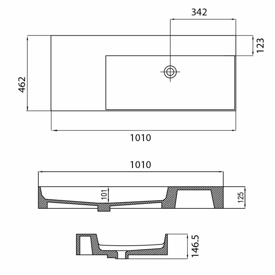 Bordplade eller vægmonteret enkelt hul højre håndvask i Leivi Keramik Viadurini