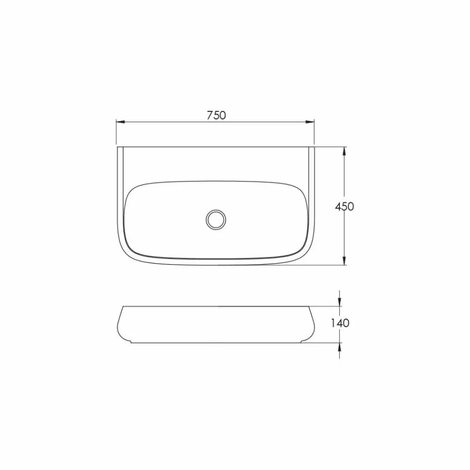 Bordplade eller vægmonteret keramisk håndvask L 75cm lavet i Italien, Gais Viadurini