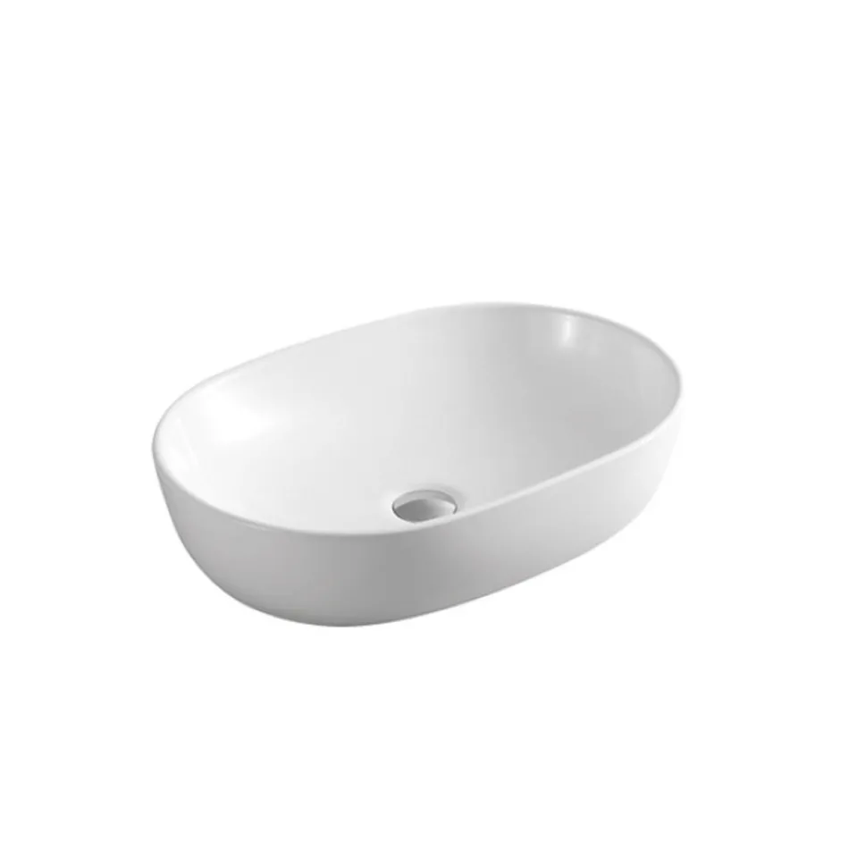 Oval bordvask i hvid keramik med moderne design - Papavero Viadurini