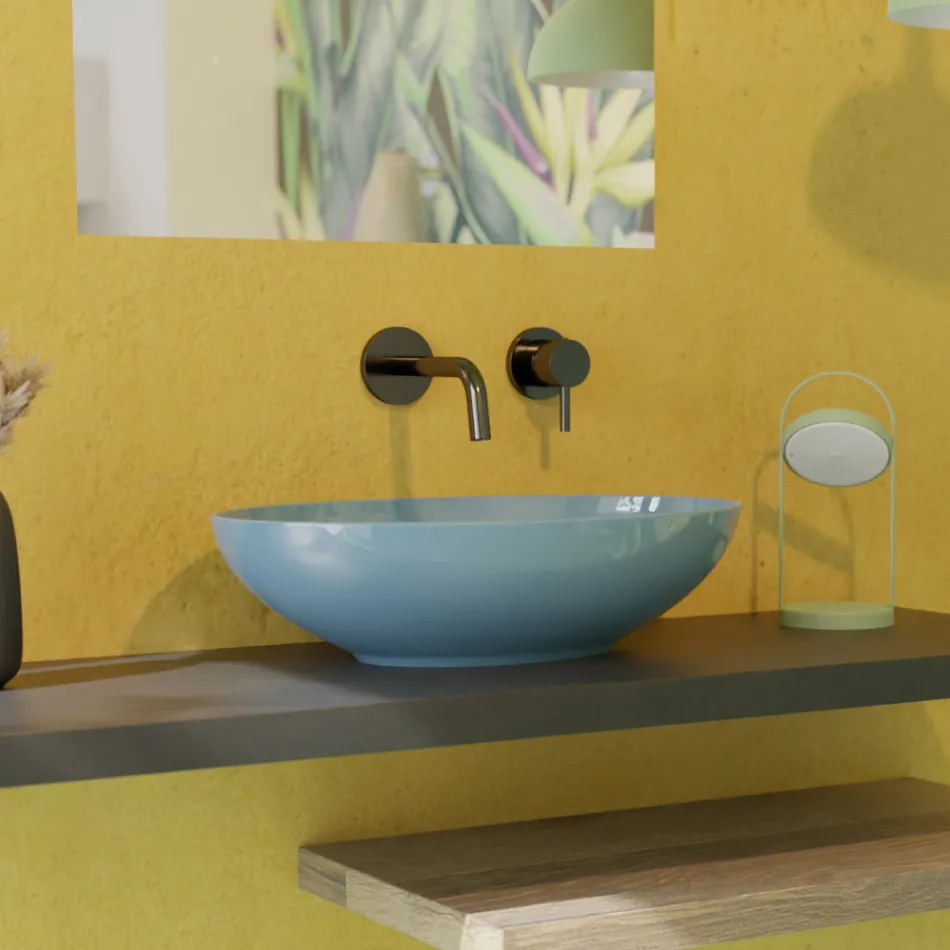 Oval bordplade håndvask i blank keramik L 50 cm Made in Italy - Færge Viadurini