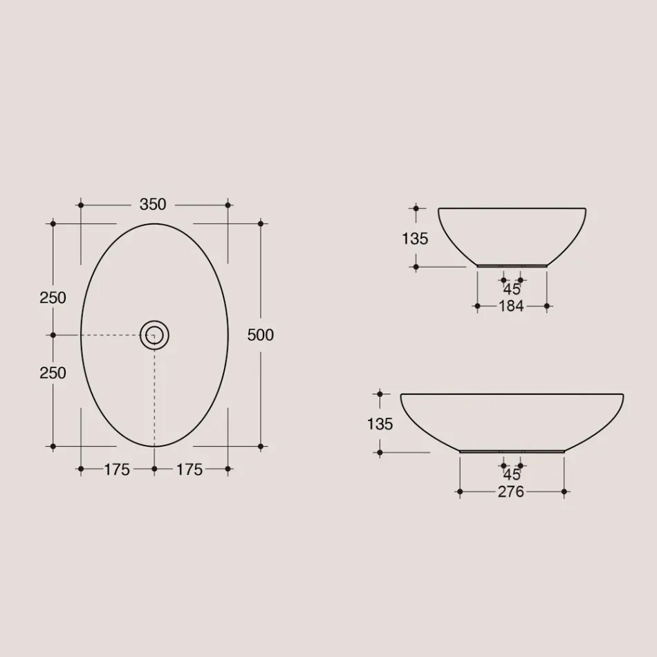 Oval bordplade håndvask i blank keramik Fremstillet i Italien - Færge Viadurini