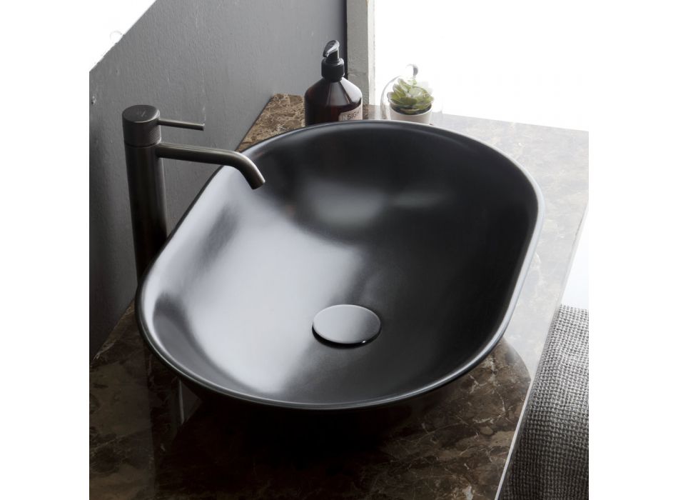 Oval bordplade håndvask i Matt Keramik Fremstillet i Italien - Nelly Viadurini