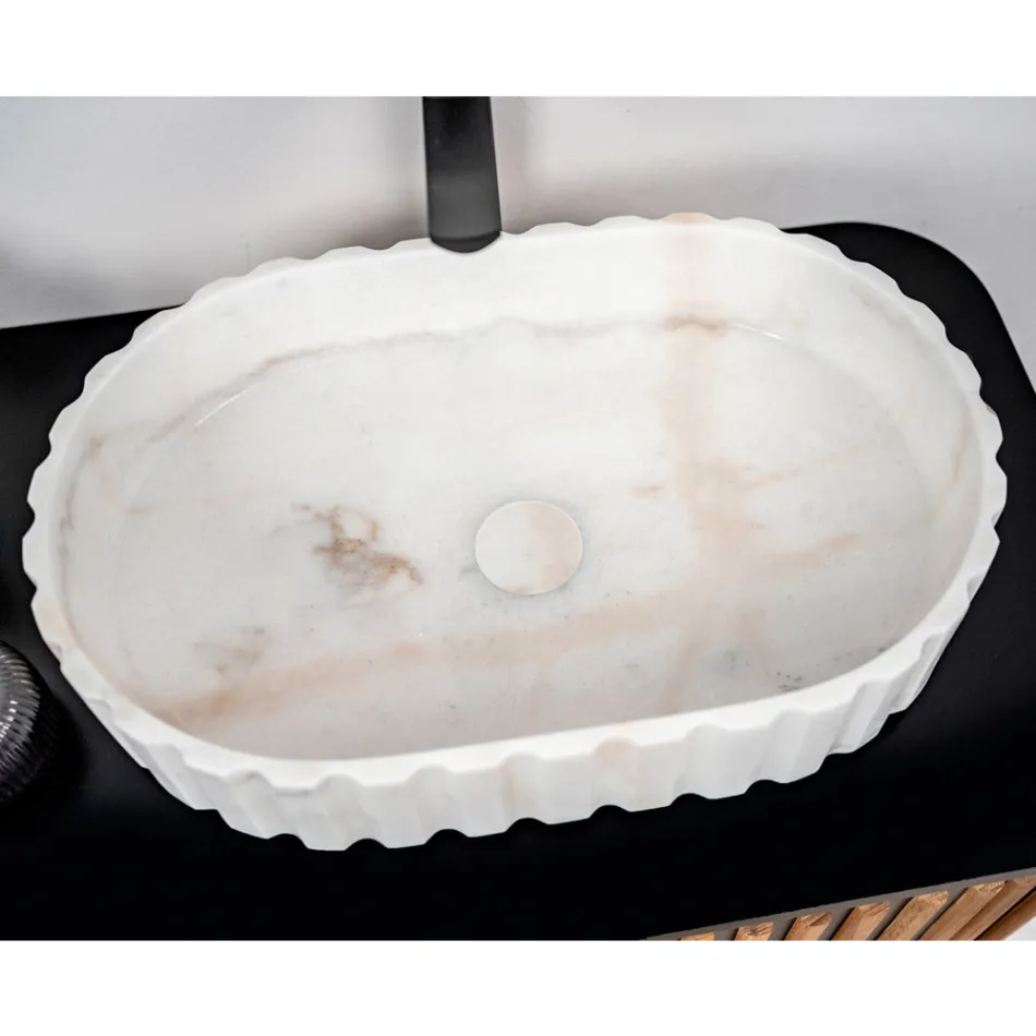 Oval bordplade håndvask til badeværelset Lavet af hvid marmor - Cunzite Viadurini