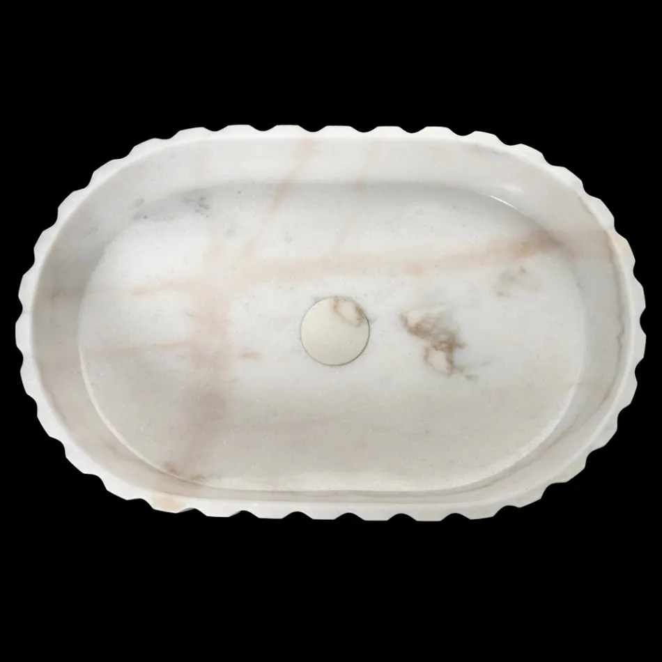 Oval bordplade håndvask til badeværelset Lavet af hvid marmor - Cunzite Viadurini