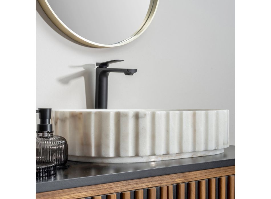 Oval bordplade håndvask til badeværelset Lavet af hvid marmor - Cunzite Viadurini