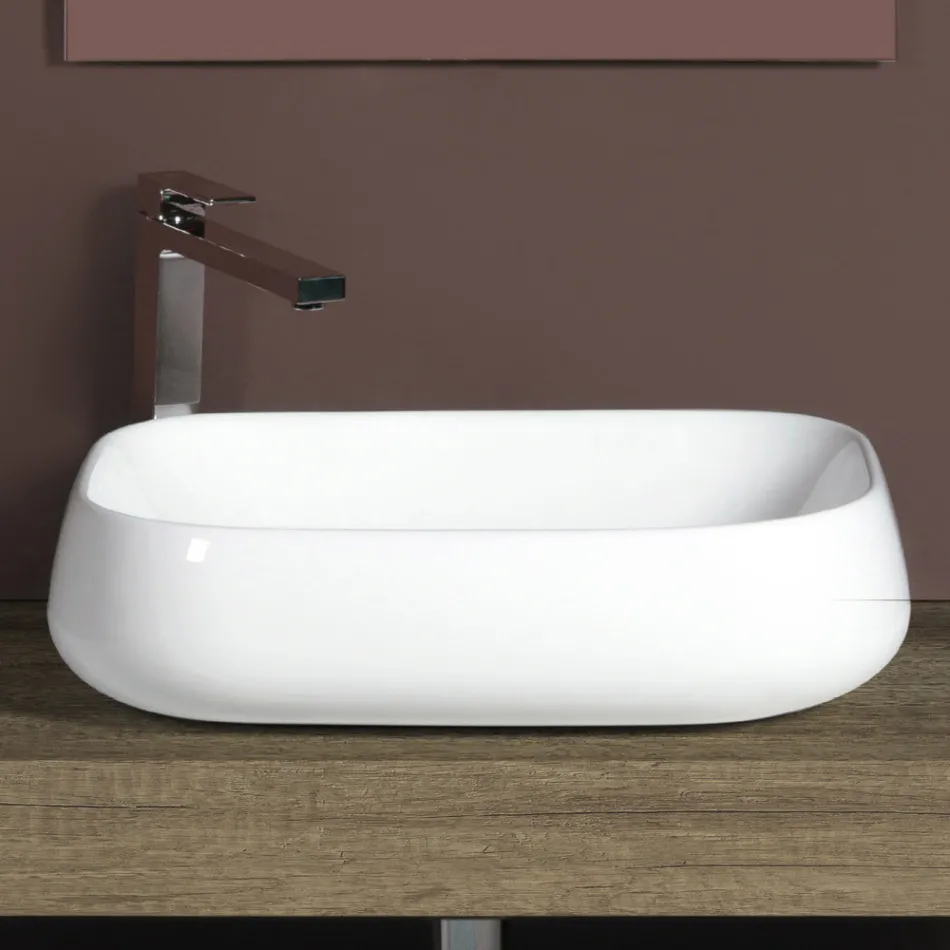 Rektangulær keramisk bordvask med et moderne design - Papavero Viadurini