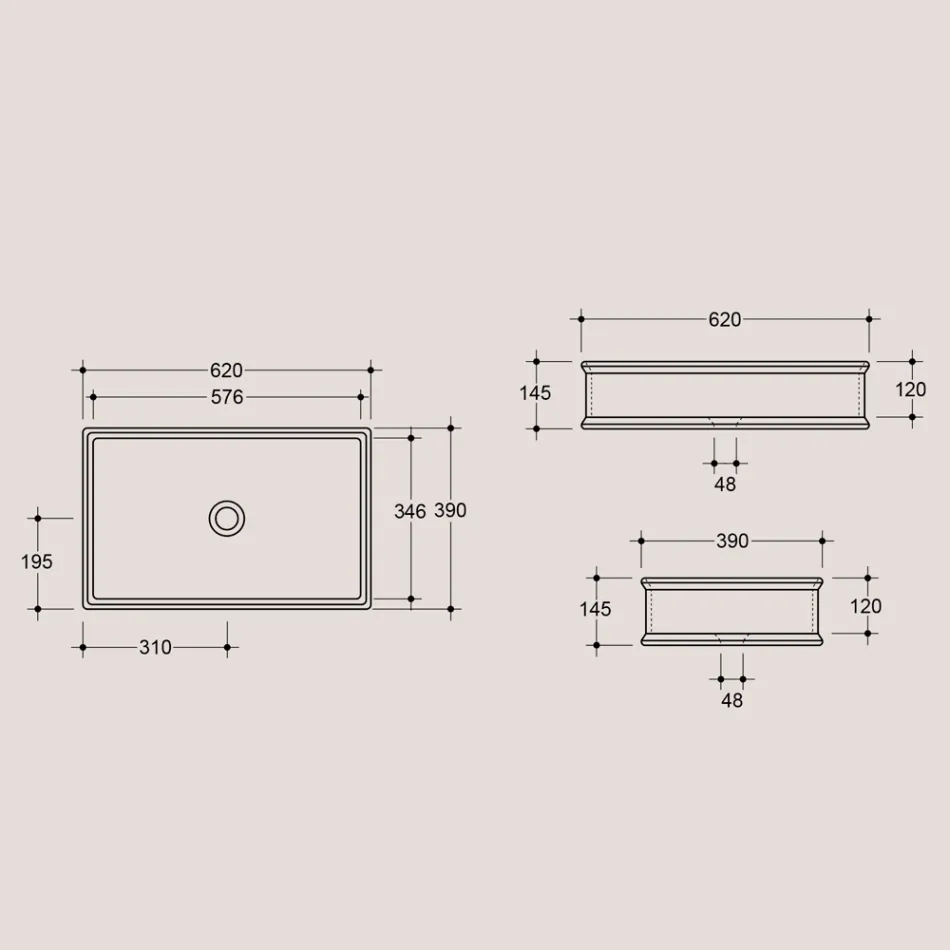 Rektangulær bord til håndvask i mat keramik Fremstillet i Italien - Debora Viadurini