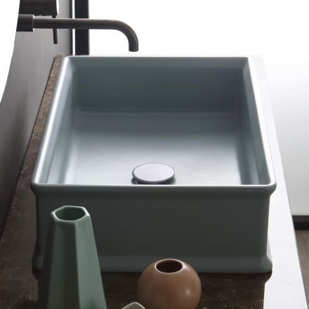 Rektangulær bord til håndvask i mat keramik Fremstillet i Italien - Debora Viadurini