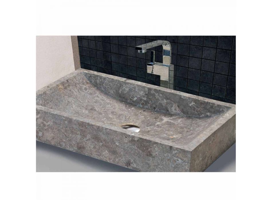 Håndvask Rektangulær Støtte i Natural Stone Grey Satun Viadurini
