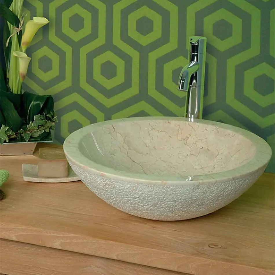 Håndvask support Rotondo Stone Natural Beige Outside Raw Pai Viadurini