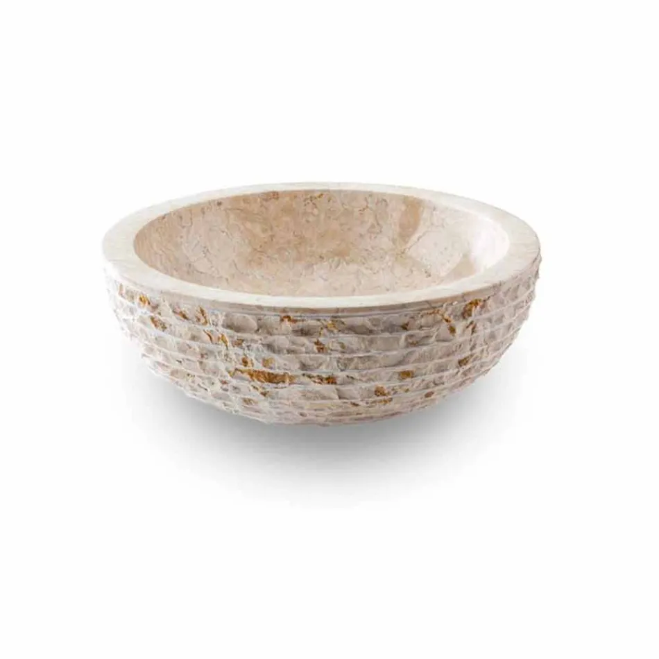 Rund bordhåndvask håndlavet i hvid marmor - linned Viadurini