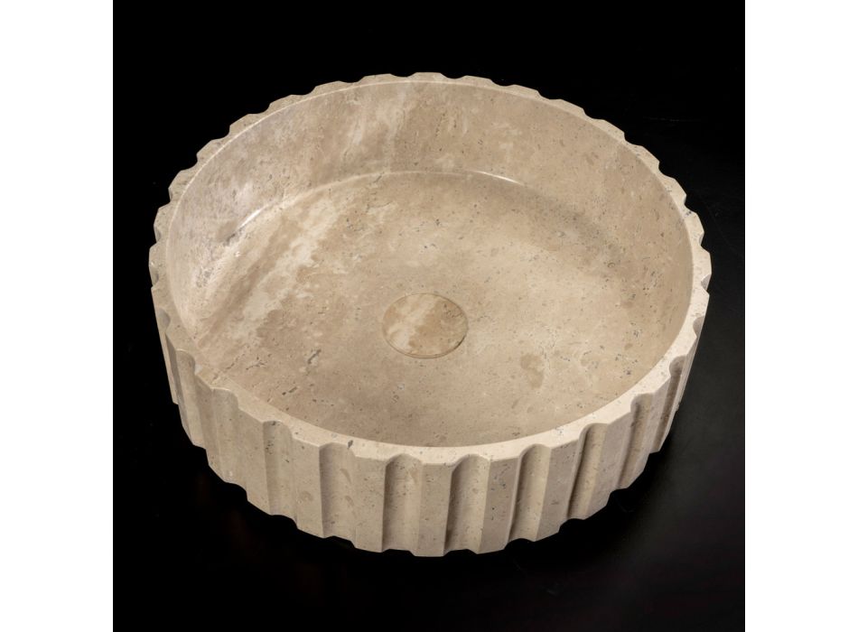 Rund bordplade håndvask lavet af travertin marmor - Cattleya Viadurini