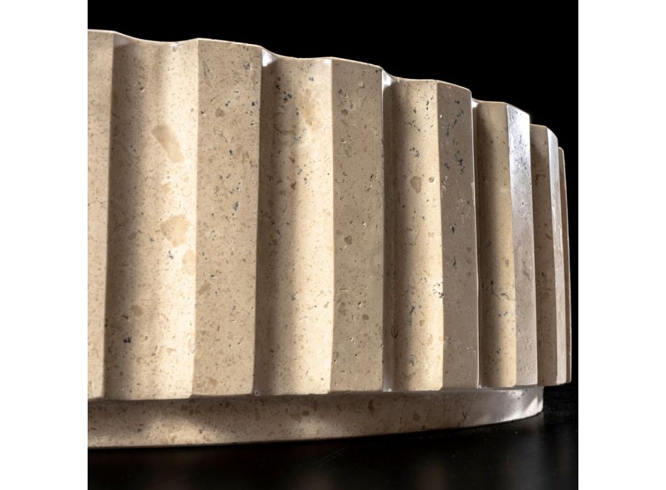 Rund bordplade håndvask lavet af travertin marmor - Cattleya Viadurini