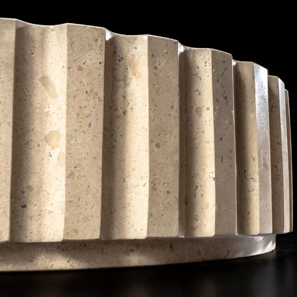 Rund bordplade håndvask lavet af travertin marmor - Cattleya Viadurini