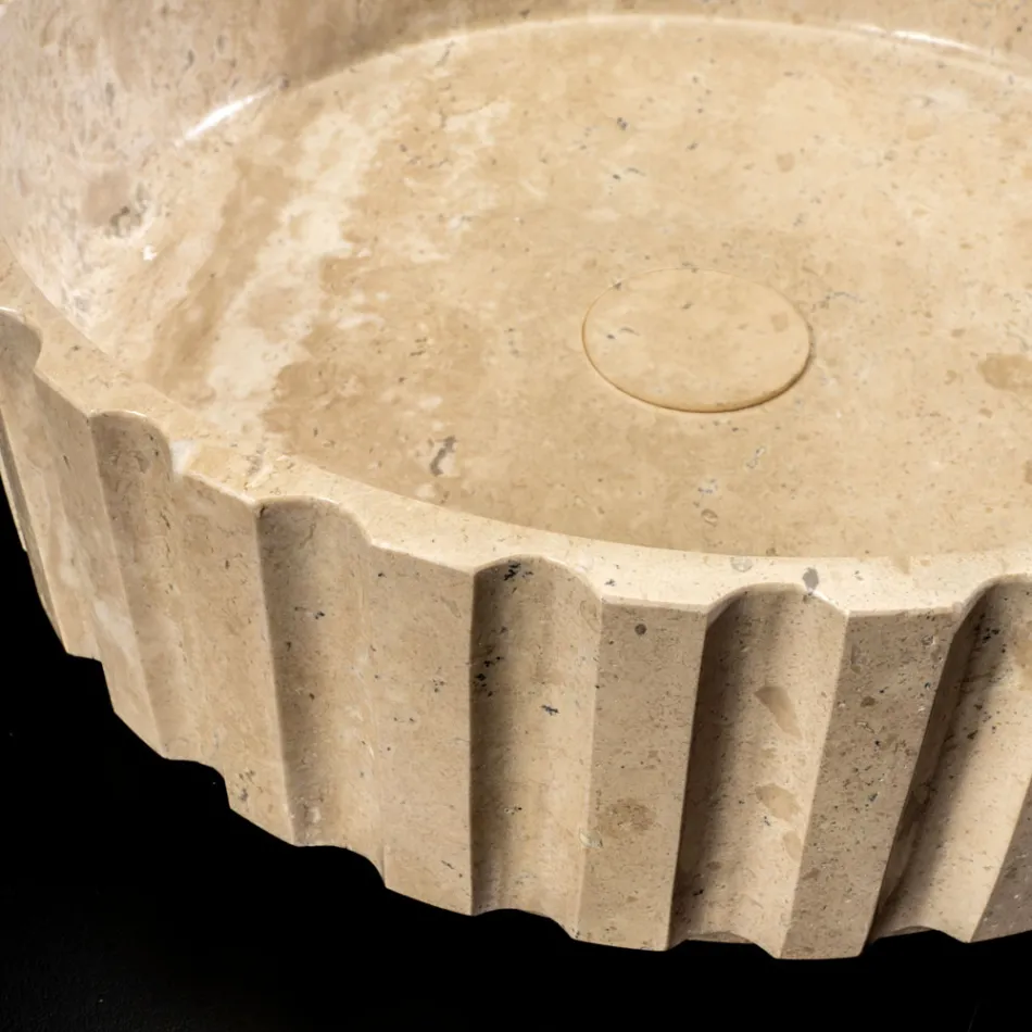 Rund bordplade håndvask lavet af travertin marmor - Cattleya Viadurini