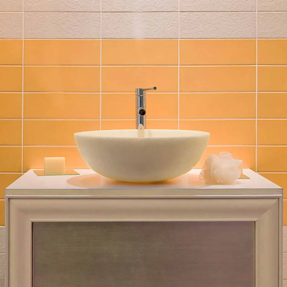 Håndvask Support Round Beige slebet med Udvendig Nusa Viadurini