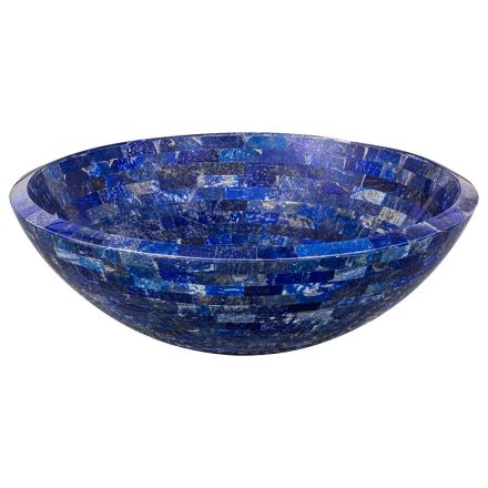 Rund bordplade håndvask i Pongo lapis lazuli sten, unikt stykke Viadurini