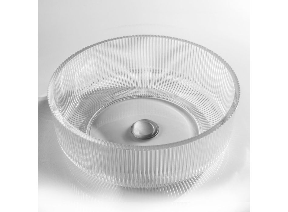 Rund bordplade håndvask i Plissè venetiansk glas Made in Italy - Zirkon Viadurini