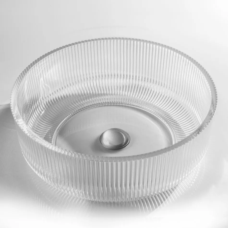 Rund bordplade håndvask i Plissè venetiansk glas Made in Italy - Zirkon Viadurini