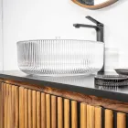 Rund bordplade håndvask i Plissè venetiansk glas Made in Italy - Zirkon Viadurini