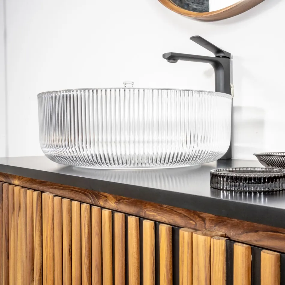 Rund bordplade håndvask i Plissè venetiansk glas Made in Italy - Zirkon Viadurini