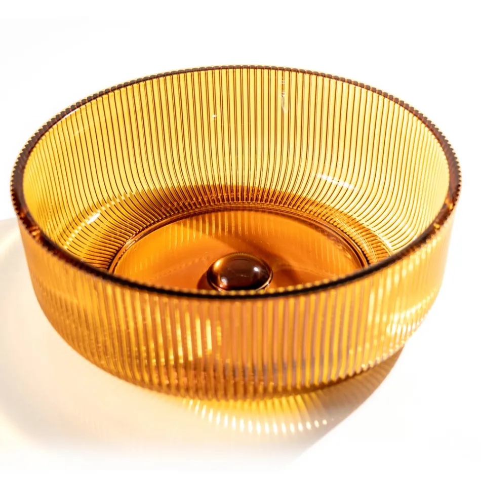 Rund bordplade håndvask i Plissè venetiansk glas Made in Italy - Zirkon Viadurini