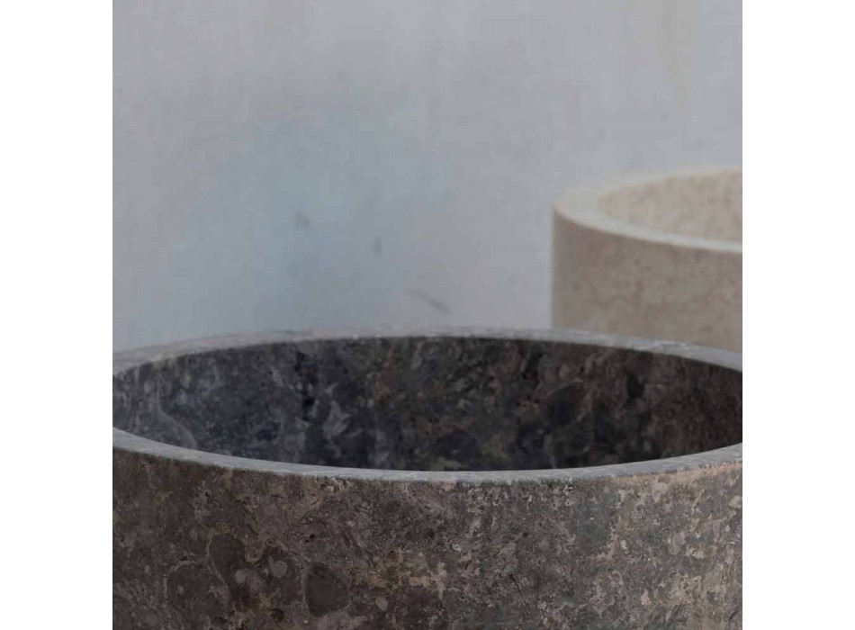 Fritstående cylindrisk håndvask i grå marmor - Cremino Viadurini