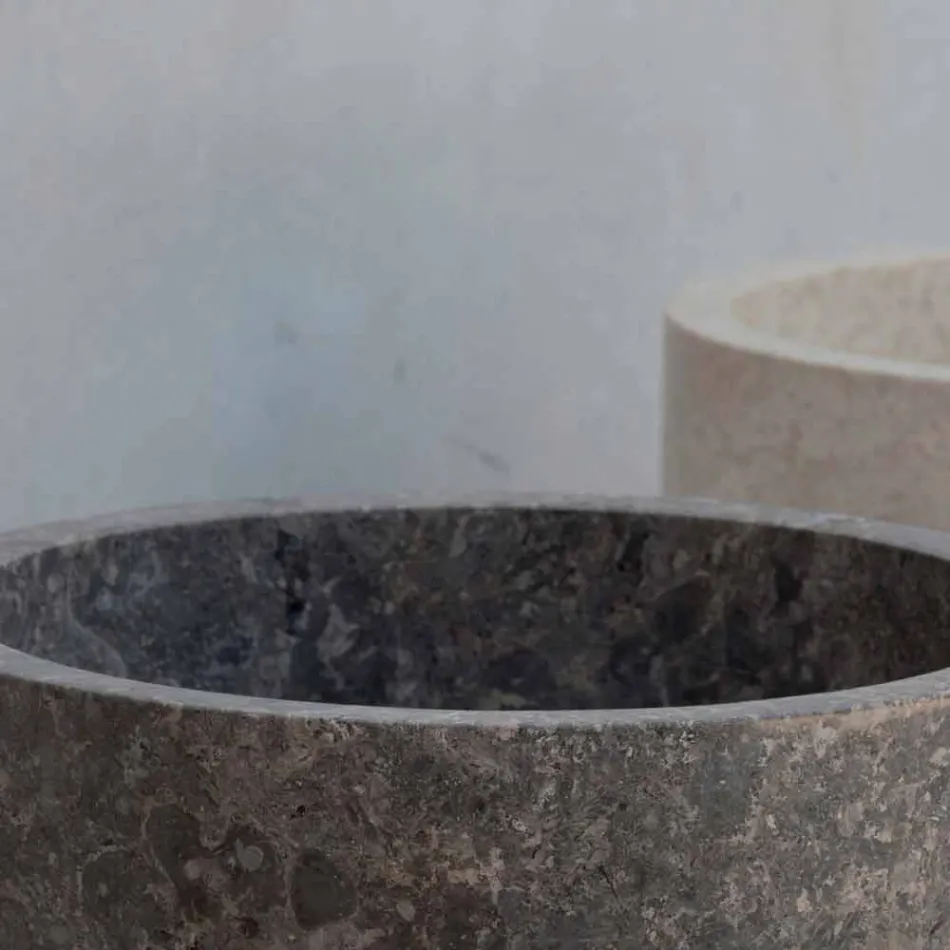Fritstående cylindrisk håndvask i grå marmor - Cremino Viadurini