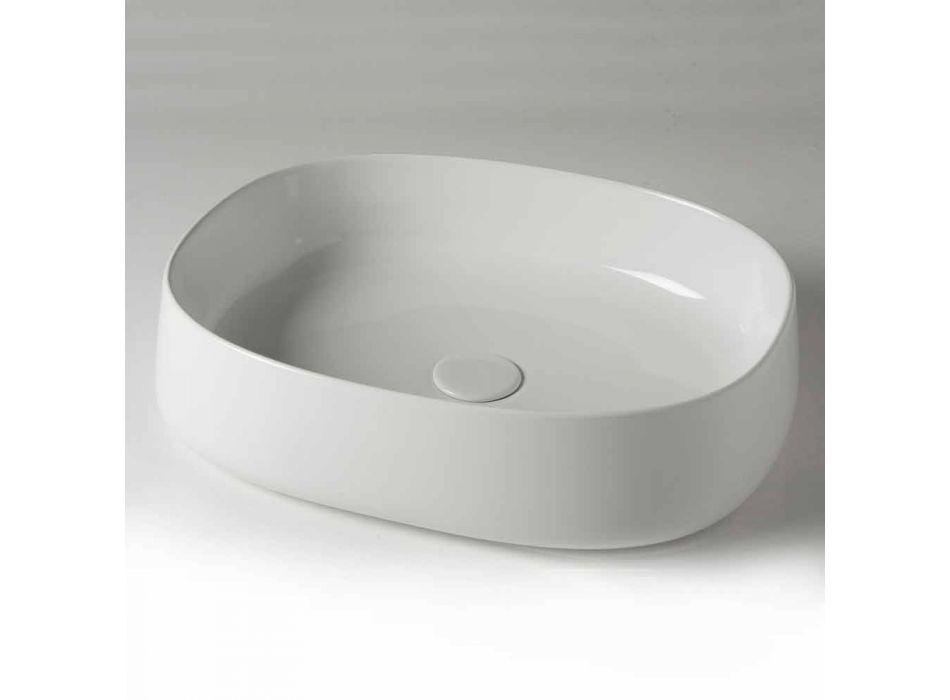 Ovalt bordplade Badeværelse Håndvask L 50 cm i keramik fremstillet i Italien - Cordino Viadurini