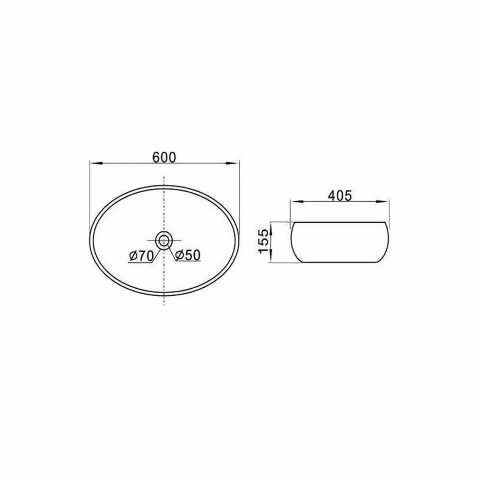 Hvid keramisk oval bordplade lavet i Italien - Bergen Viadurini