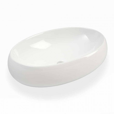 Hvid keramisk oval bordplade lavet i Italien - Bergen Viadurini