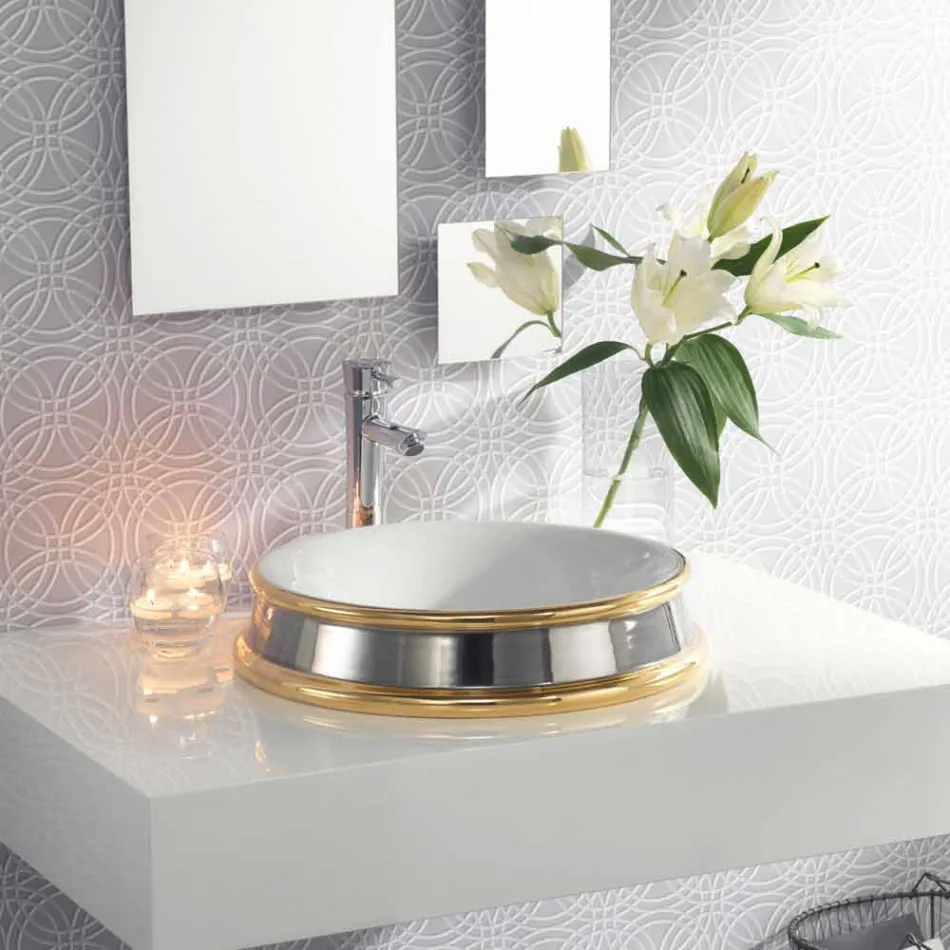 Design semi-forsænket badeværelse vask i ild ler lavet i Italien, Manilo Viadurini