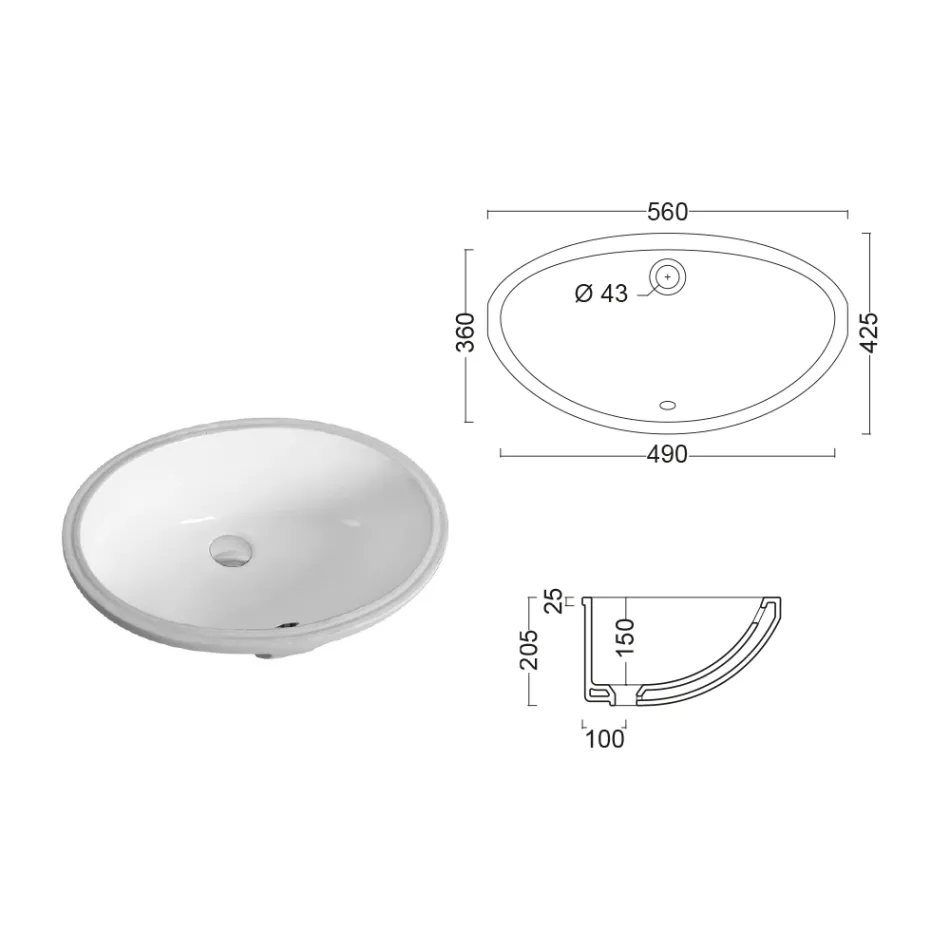 Moderne design undermonteret keramisk vask - Papavero Viadurini