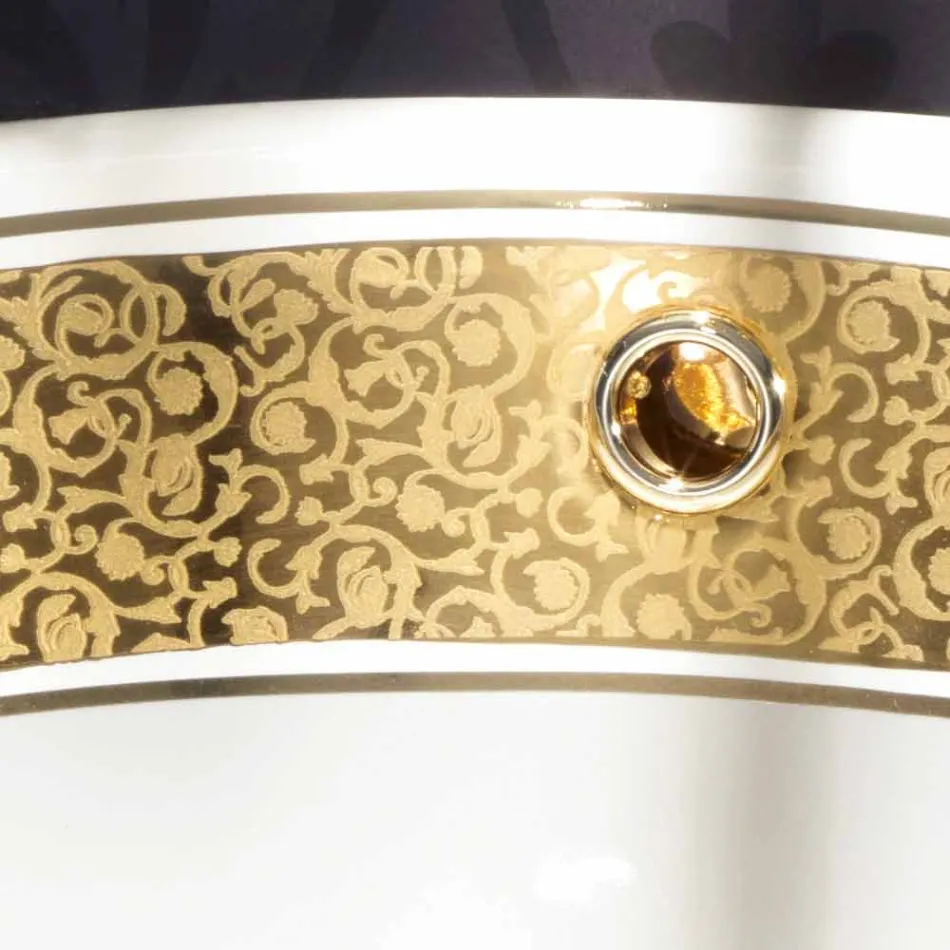 Rund indbygget vask i ild ler og guld lavet i Italien, Otis Viadurini