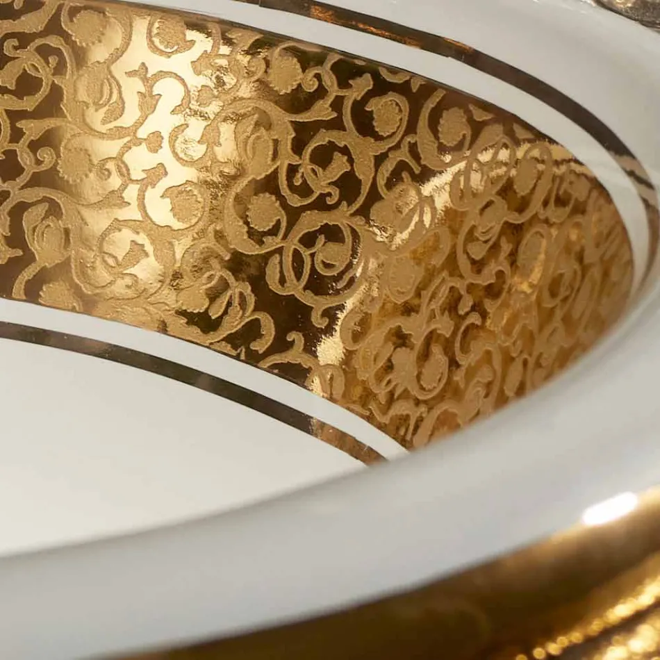 Rund indbygget vask i ild ler og guld lavet i Italien, Otis Viadurini