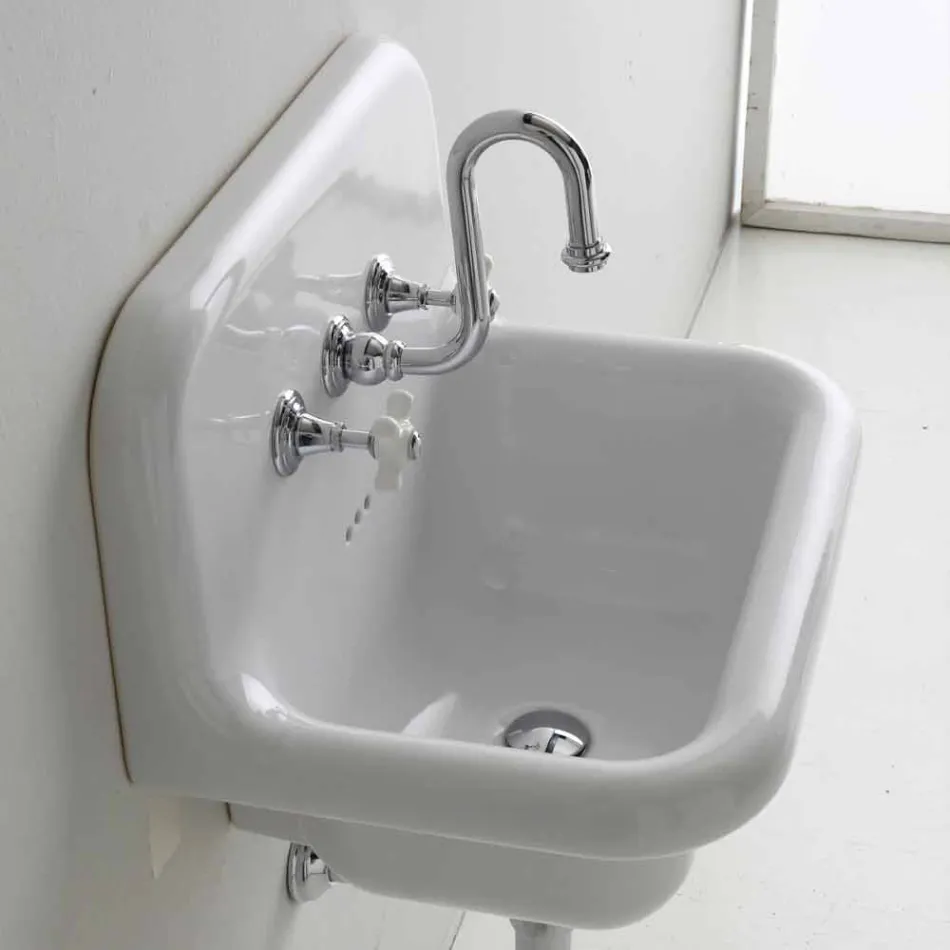 Wall vask i hvid keramik rektangulære design Davis Viadurini