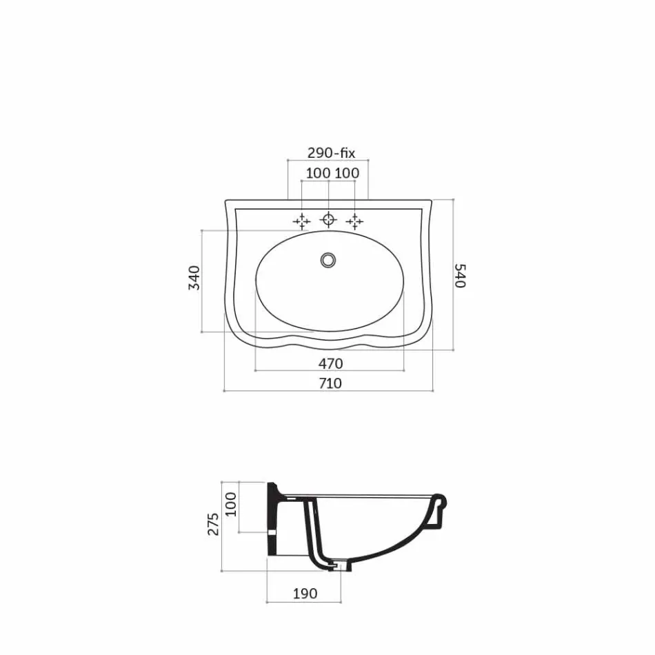 Servantvæg eller med keramisk søjle L70cm Fremstillet i Italien Avise Viadurini