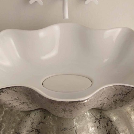 Hvid sølv keramisk håndvask lavet i Italien Cubo Viadurini