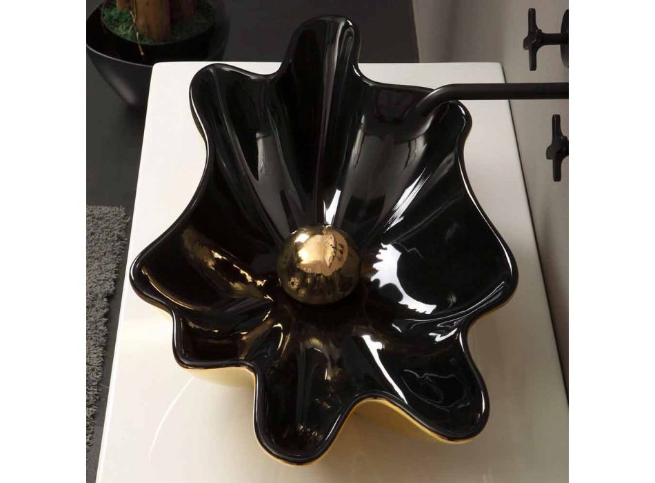 Designer håndvask keramisk sort og guld lavet i Italien Rayan Viadurini