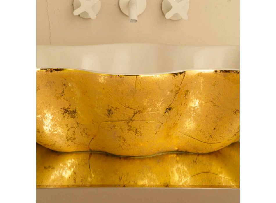 Bordtæppe design håndvask i hvid og guld keramik lavet i Italien Cubo Viadurini