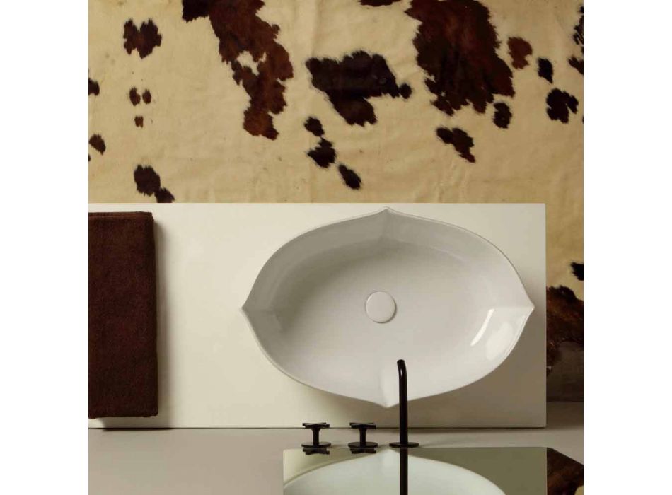 Bordtæppe design håndvask i hvid keramik lavet i Italien Oscar Viadurini