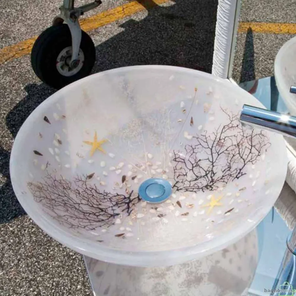 Design bordvask i harpiks med koralindsatser - Salvatore Viadurini