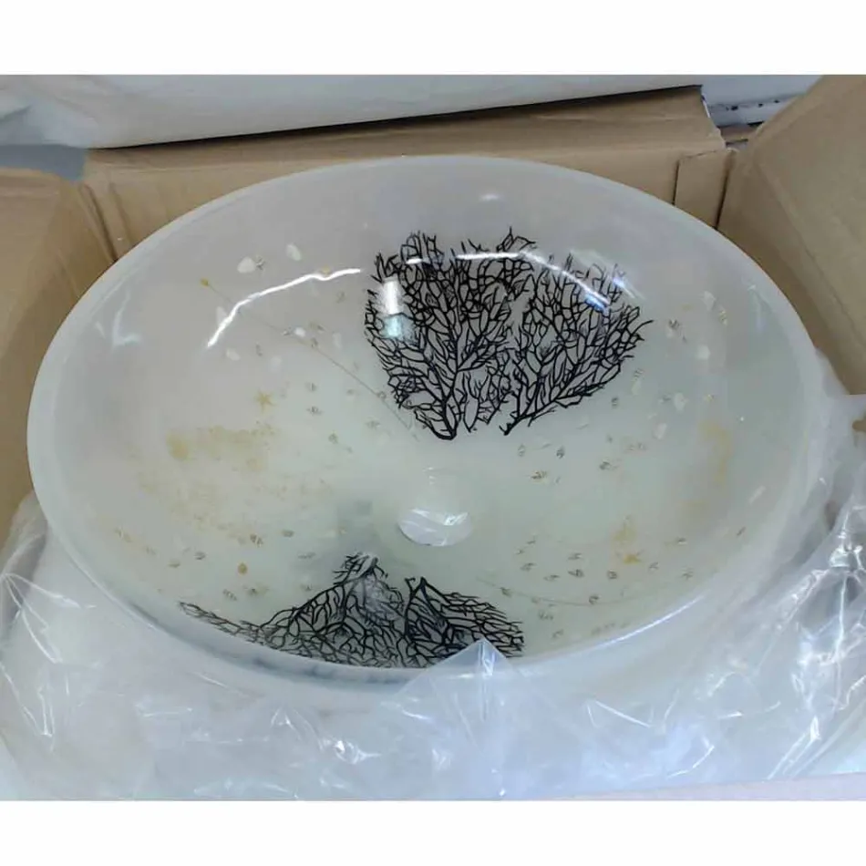 Design bordvask i harpiks med koralindsatser - Salvatore Viadurini