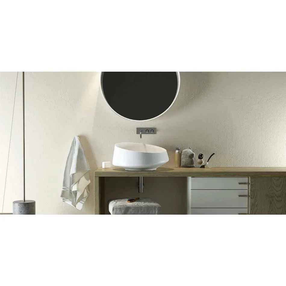 Fritstående håndvaske i Solid Surface lavet i Italien, Dongo Viadurini