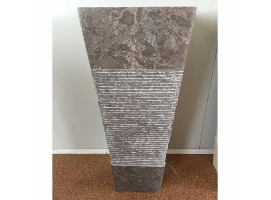 Pedestal grå håndvask i Taffy sten, unikt stykke Viadurini