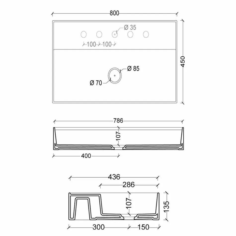 keramisk håndvask moderne design Sun 80x45 cm, fremstillet i Italien Viadurini